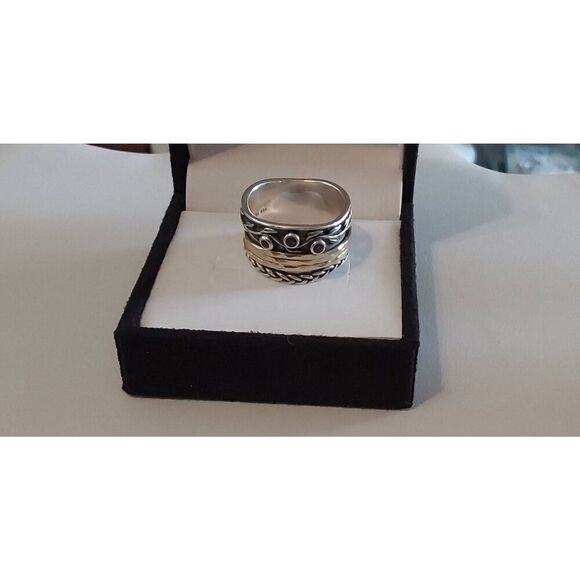 Paz Creations Handcrafted Two Tone Amethyst Gemstone Spinner Band Ring Sz 9 - Picture 1 of 4